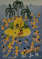 Die Badeinsel – Kurt Flemig, um 1950, Aquarell, 50 x 35,5 cm
